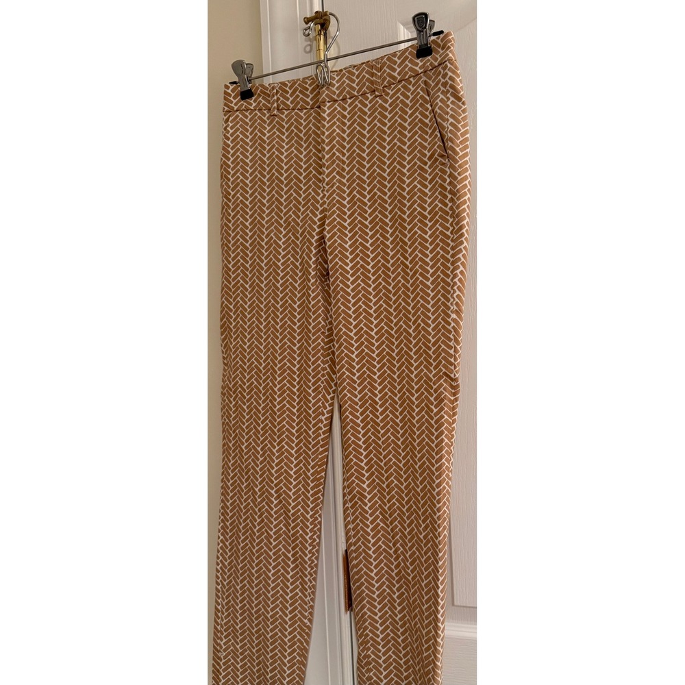Esqualo Tan White Geometric Block Print Chino Pants 7/8 Cropped Trousers Women 6 - Picture 7 of 12